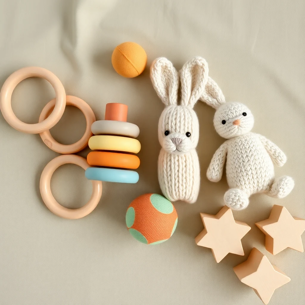 Baby and toddler activity materials on a pale surface