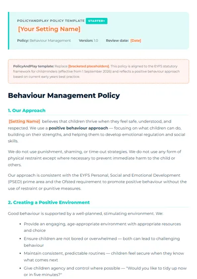 Behaviour management policy, not checked yet