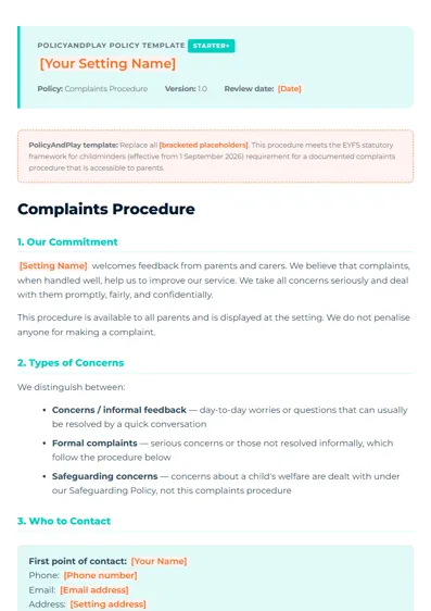 First page of Complaints Procedure