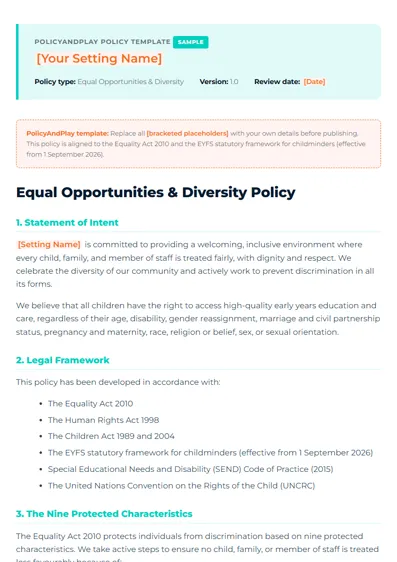 First page of Equal Opportunities & Diversity Policy