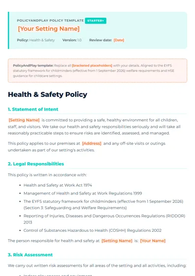 Health and safety policy, not checked yet