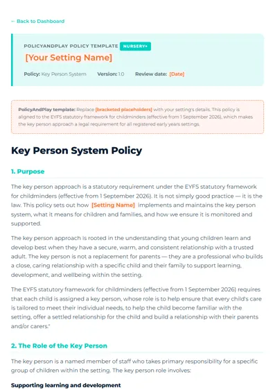 First page of Key Person System Policy