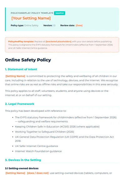 First page of Online Safety Policy