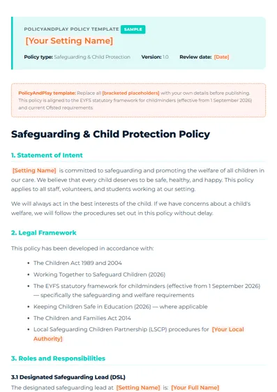 Safeguarding policy, not checked yet