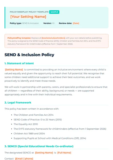 First page of SEND & Inclusion Policy
