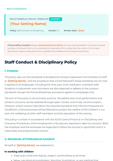 First page of Staff Conduct & Disciplinary Policy