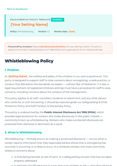 First page of Whistleblowing Policy